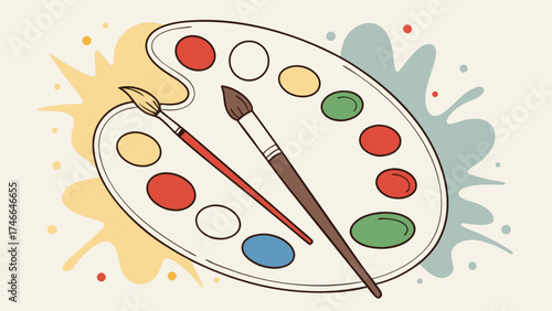 Artists Palette and Paintbrushes Illustration.