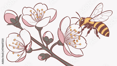 Bee and Blossoms Illustration.