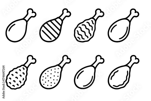 Variety of Turkey Legs. Classic turkey outline set. roasted turkey leg, grilled turkey leg, smoked turkey leg, baked turkey leg, fried turkey leg, seasoned turkey leg, golden brown
