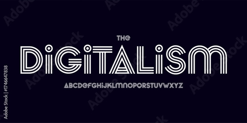 Retro disco logo font, striped vintage alphabet. Bold geometric typeface for music headline, synthwave poster, nightclub branding, 80s stream design, neon dance party flyer. Vector typography.