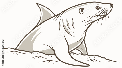 Cartoon Illustration of a Sea Lion Emerging from Sand.