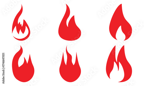 Fire icon collection. Concept flame, fire, icon. Flame icon in red. Campfire symbol. Logo design fire. Bonfire silhouette logotype.