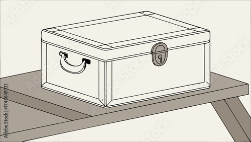 Closed rectangular box with handle and clasp on a table illustration storage container chest design vintage trunk container box package design element graphic drawing illustration vect.