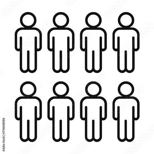 Silhouette Queue. Crowd line outline set. row of people, standing figures, group silhouette, queue with spacing, waiting line, crowd outline, human icons, orderly row.