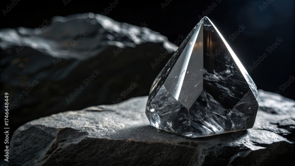 Obraz premium Crystal prism on textured stones with dramatic lighting for artistic displays
