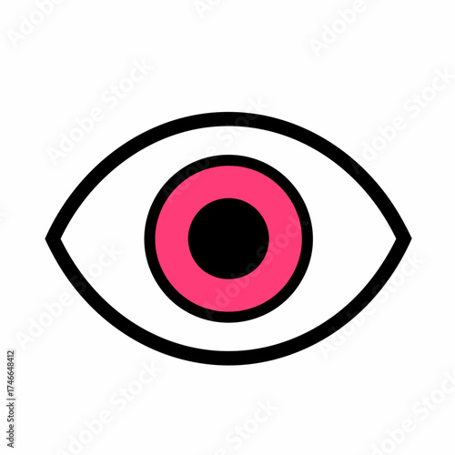 Stylized Eye with Pink Iris and Black Pupil, Bold Outline Design