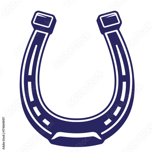 Simple blue vintage horseshoe vector illustration on white background for luck and good fortune