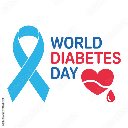 World diabetes day awareness ribbon and heart symbol