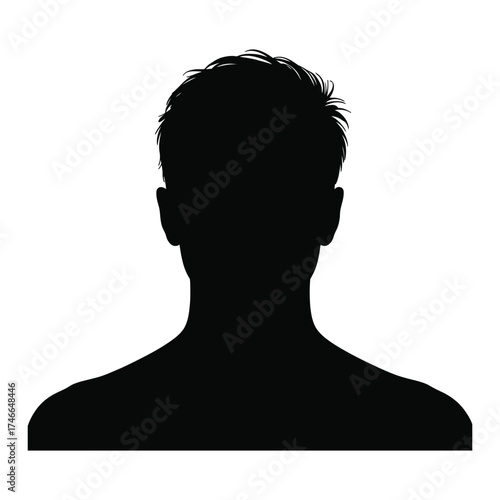 Silhouette of a person s head and shoulders against a white background