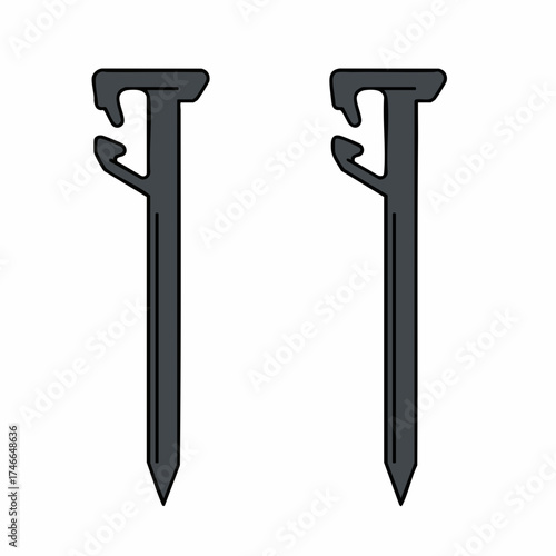 Two dark gray plastic garden stakes with a unique hook design and pointed ends