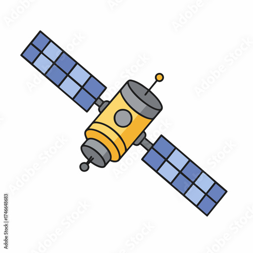 Cartoon Satellite with Solar Panels for Space Exploration and Communication