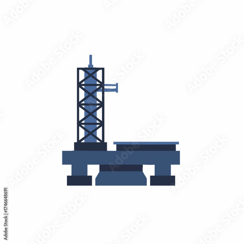 Stylized Offshore Oil Rig Illustration with Blue and Dark Blue Tones