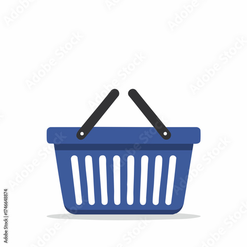 Stylized Blue Shopping Basket with Black Handles and Vertical Slats