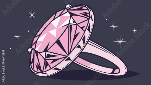 Elegant Pink Ring with Diamond Gemstone Illustration.