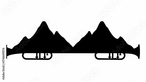 Striking mountain trumpet silhouette artwork for music lovers and outdoor enthusiasts