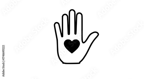 Kind hand love care black white icon