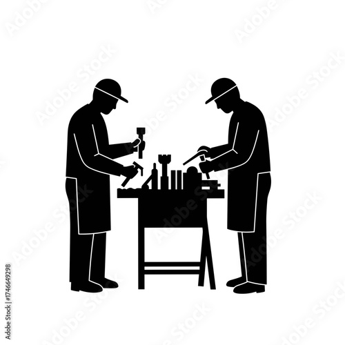 Two men working with tools at a workshop for International Men's Day  