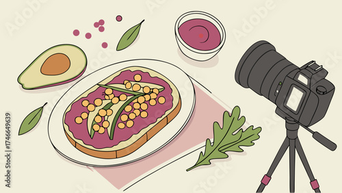 Food Styling Photography of Healthy Toast with Creative Arrangement and Camera Set Up.