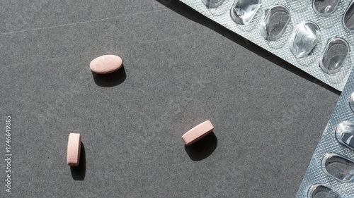 Timelapse medication pills blister packaging concept of pharmacy, medicine, healthcare, pharmaceutical industry