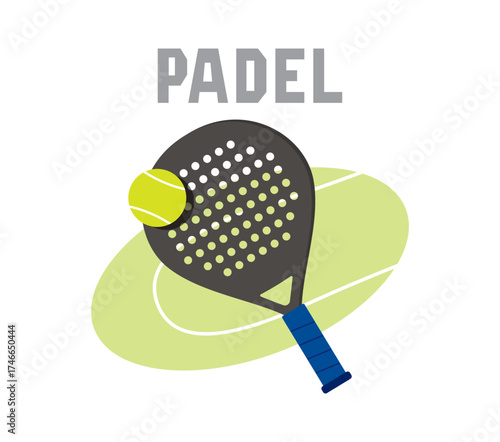 padel racket with ball graphic element