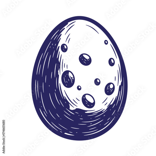 Vintage hand drawn egg illustration with crater like surface design on white background