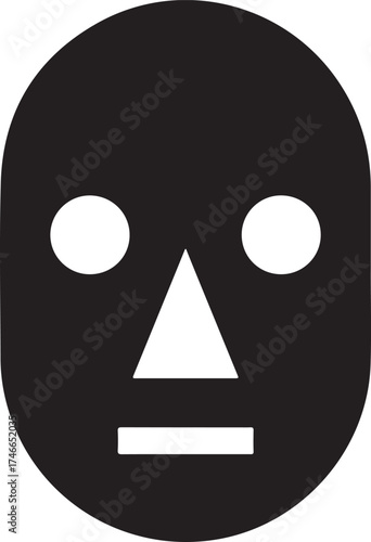 Abstract simple black face icon with white features mysterious minimalist symbol graphic