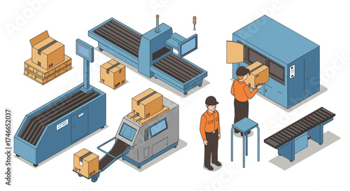 Isometric warehouse automation: package scanning and sorting systems