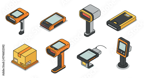 Modern barcode scanners: isometric gadgets and technology in digital retail