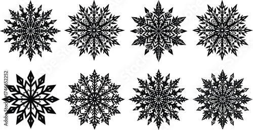 Snowflake Silhouette Winter Vector Illustration Set