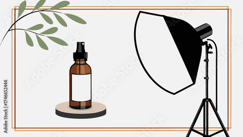 Product Photography Concept with a Bottle Softbox and Leaves.