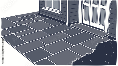 Stone Patio and House Exterior Illustration.