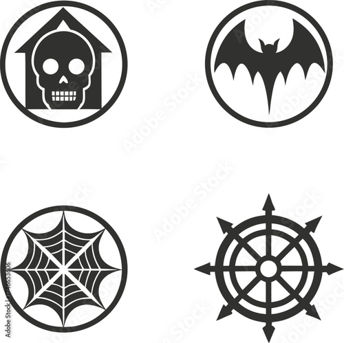 gothic, halloween, chaos, icon, set, glyph, silhouette, dark, horror, fantasy, magic, occult, mystical, symbol, sign, emblem, logo, tattoo
