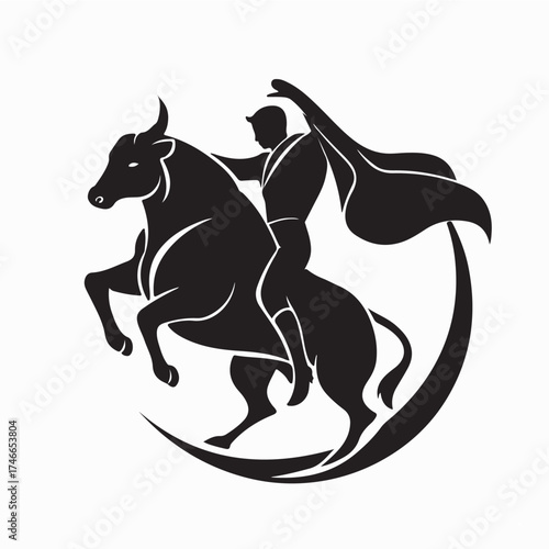 Matador Taming Bull Silhouette Vector Design on white background