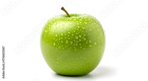 Green apple with water droplets isolated on white