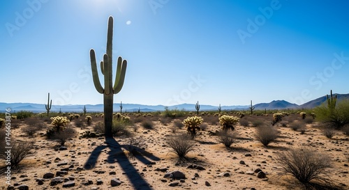 Saguaro cactus in a desert landscape