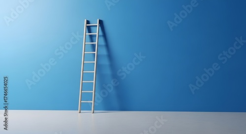 Ladder leaning against a blue wall