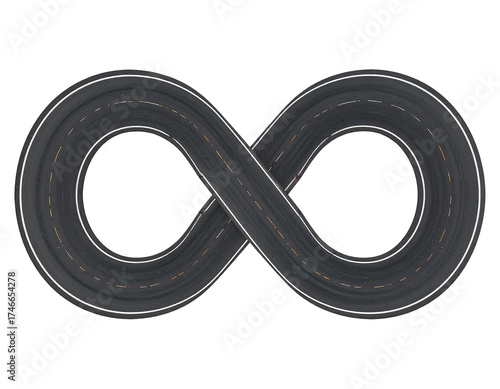 black infinity-shaped road for cars isolated on transparent background, png