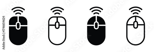 modern wireless mouse icon set with Bluetooth computer mouse vectors. icon for UI, UX, app, and web design. digital gadget symbols isolated on transparent background for tech and office projects. 