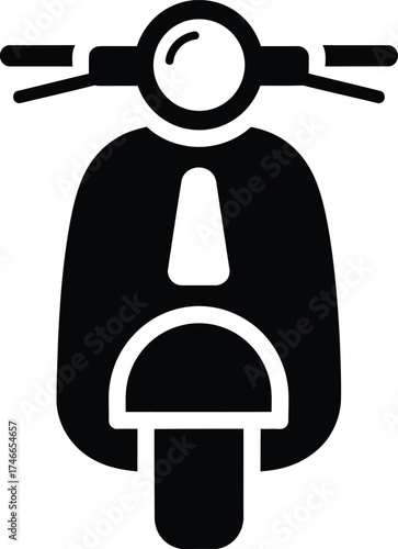 Front view silhouette of a classic scooter or moped with handlebars and seat isolated on transparent background