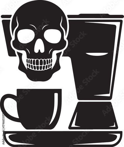 Skull and Coffee Illustration Dark Humor Graphic Vector Art Design for Print and Digital Media