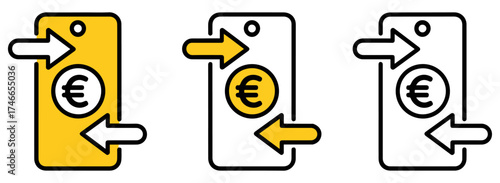 mobile money transfer and digital banking icon set