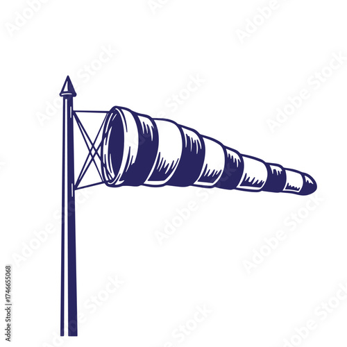 Vintage vector illustration of a blue and white windsock weather indicator design