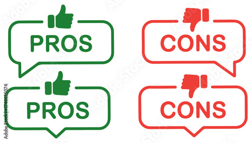 pros and cons list with thumbs icon vector