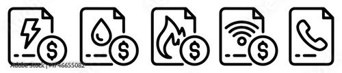 utility bill icon set for electricity water gas