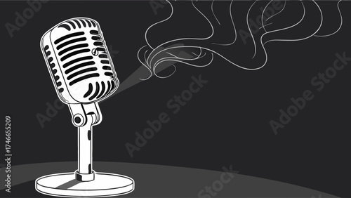 Vintage Microphone Silhouette with Smoke Effect.