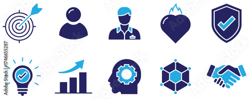 Company Core Values Outline Icons Set for Business and Corporate Infographics	