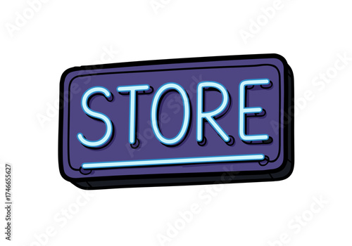 Neon store sign with bright blue lighting for Black Friday  