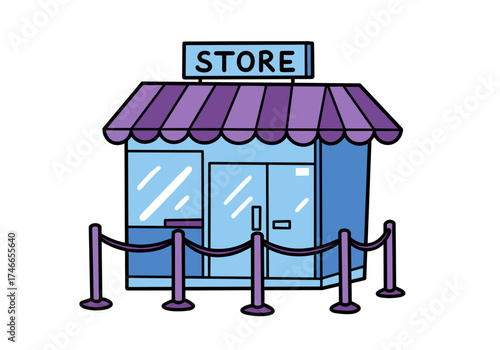Store with queue outside in colorful illustration for Black Friday  