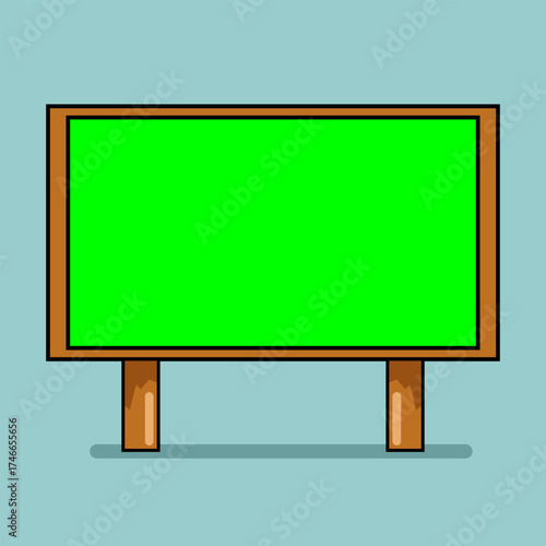 Green screen wooden signboard with blank space, perfect for mockups, messages, branding, or educational content in clean outdoor themed layouts.