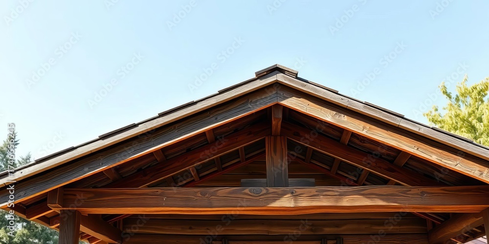 Fototapeta premium Rustic wooden porch roof overhang, weathered texture, isolated, weathered, element